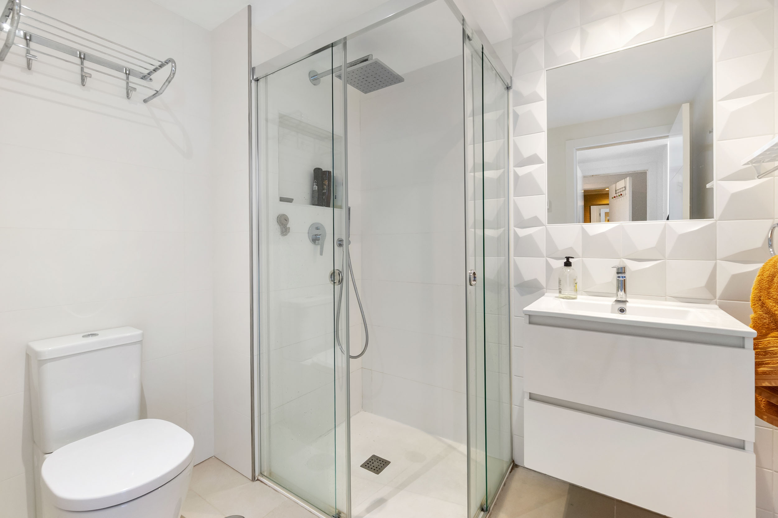 Tub and shower bathroom real estate photo