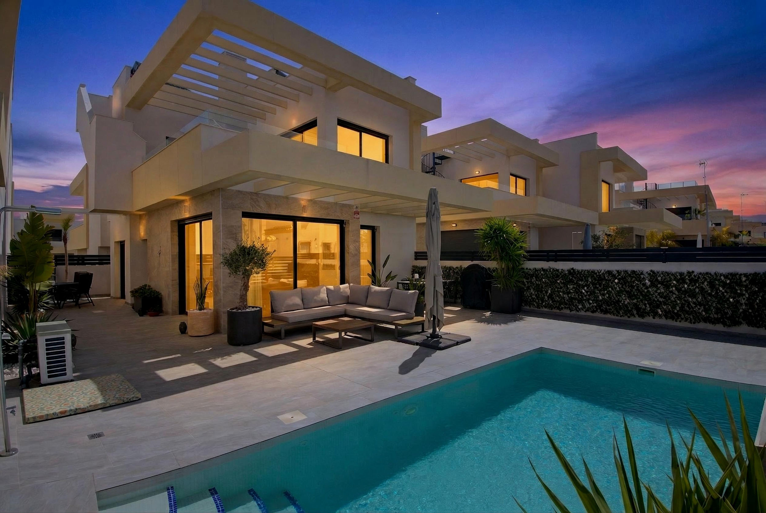 Evening exterior real estate photo